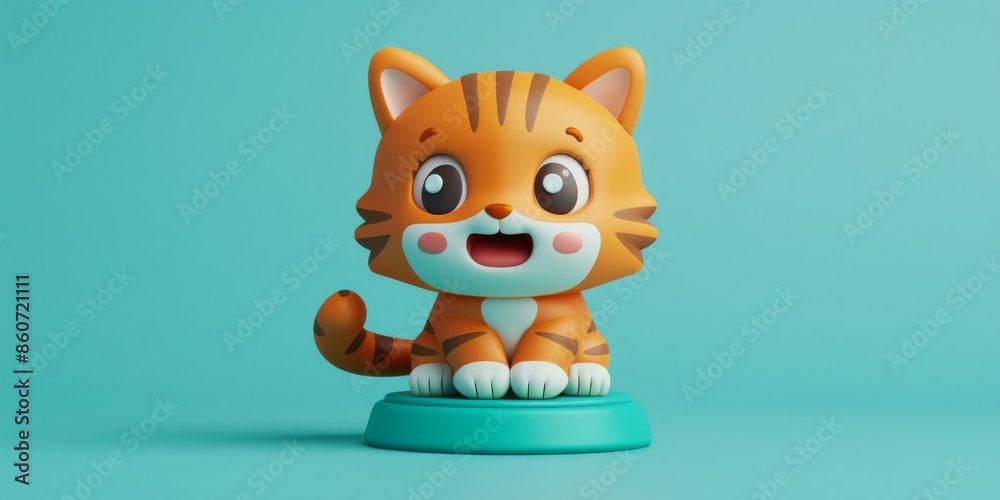 Fototapeta premium Cute 3D cartoon tiger. AI.