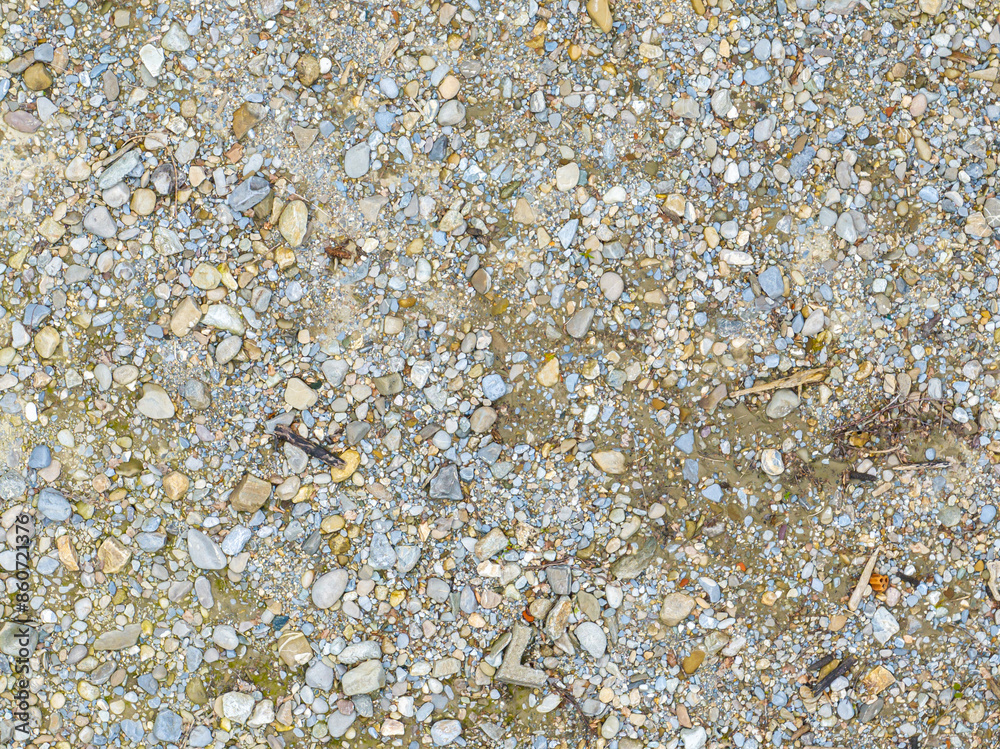 Aerial view of pebble stones near river.