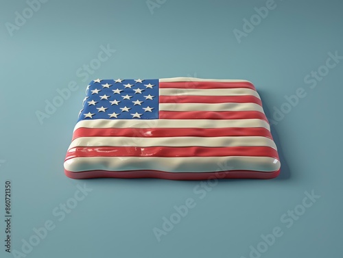 3D rendering of a wavy American flag. AI. photo