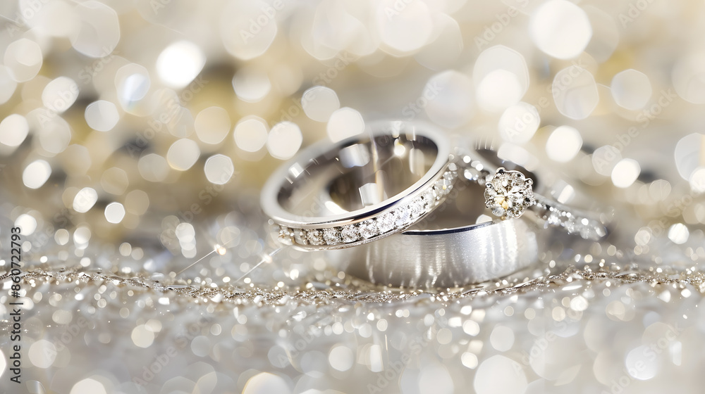 Wedding rings on a silver background : Generative AI Wedding rings on a silver background : Generative AI