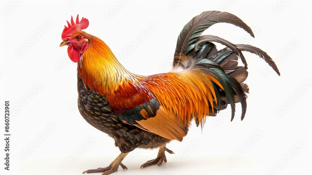 Fototapeta premium Rooster chicken farm animal isolated on white wallpaper background