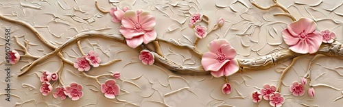 3d picture of a tree with pink flowers background for digital printing wallpaper, custom design wallpaper. AI generated illustration