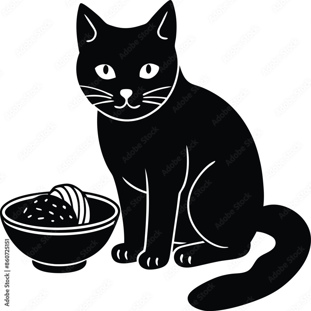 Obraz premium Food and cat vector illustration