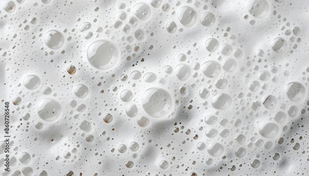 White foam with bubbles on grey background, top view White foam with bubbles on grey background, top view