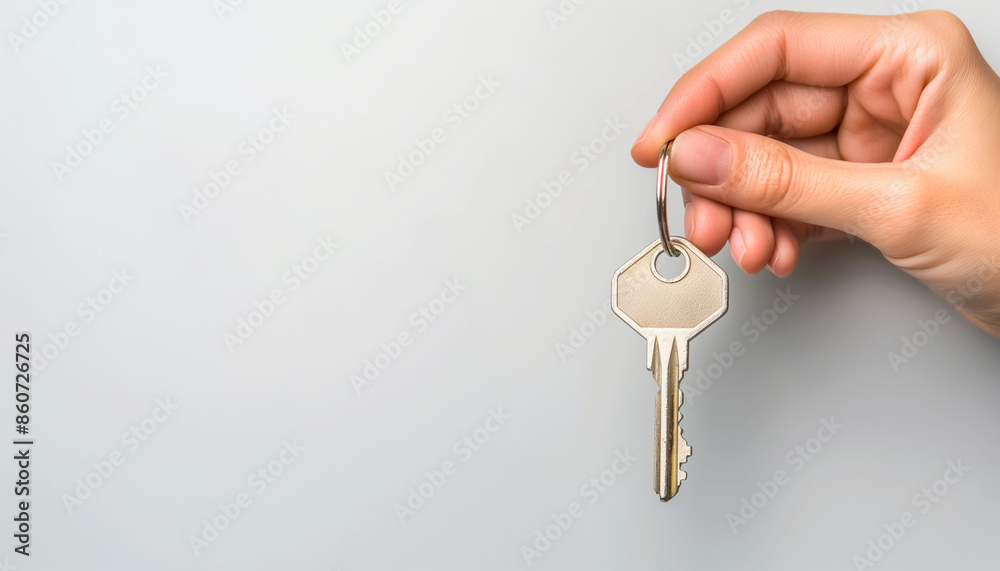 Hand supports the Key to success in business. Composition with blank space on left. rental and purchase of real estate Hand supports the Key to success in business. Composition with blank space on left. rental and purchase of real estate