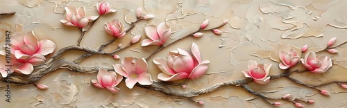 3d picture of a tree with pink flowers background for digital printing wallpaper, custom design wallpaper. AI generated illustration