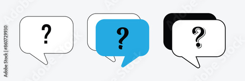 Question mark icon set. Bubble question icon, FAQ questions symbol on a white background. Eps 10.
