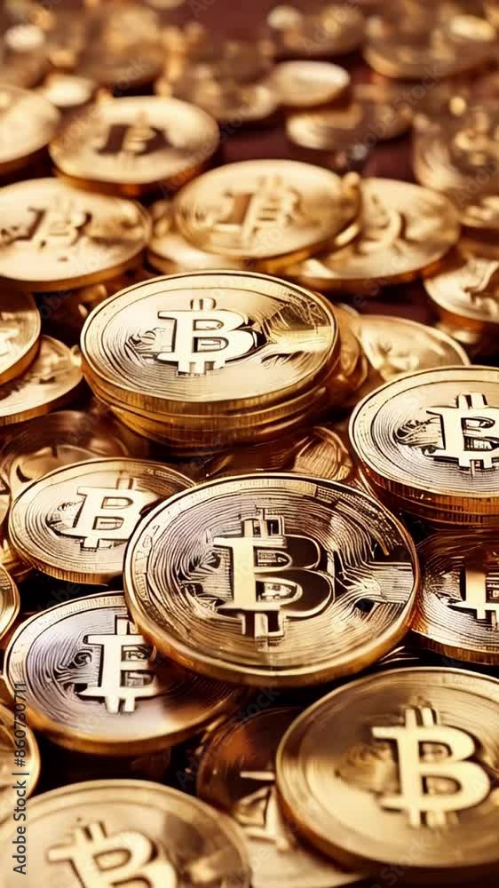 Numerous golden Bitcoin coins scattered on a wooden surface. Concept of cryptocurrency, digital currency, wealth, financial investment. Background. Vertical Numerous golden Bitcoin coins scattered on a wooden surface. Concept of cryptocurrency, digital currency, wealth, financial investment. Background. Vertical