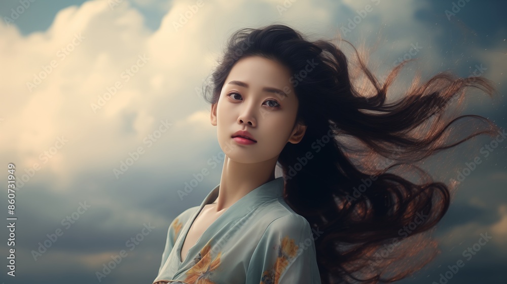 Portrait of Asian woman in a sky background. Portrait of Asian woman in a sky background.