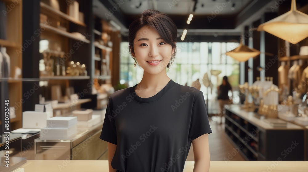 Portrait of Japanese small business woman owner in clothing retail store Portrait of Japanese small business woman owner in clothing retail store