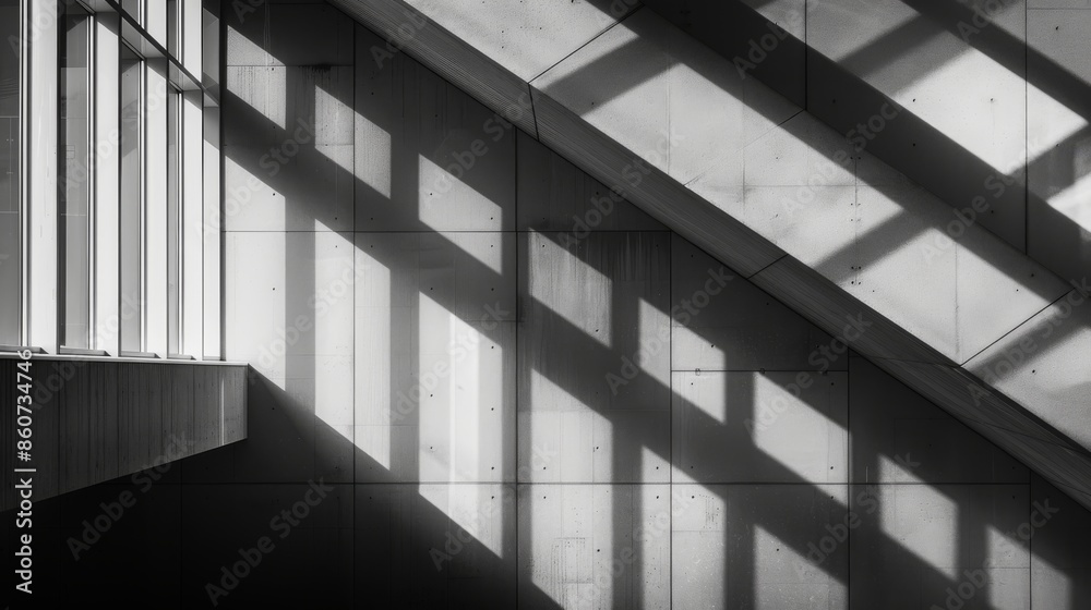 Fototapeta premium Interior of a modern office building. Black and white photo.