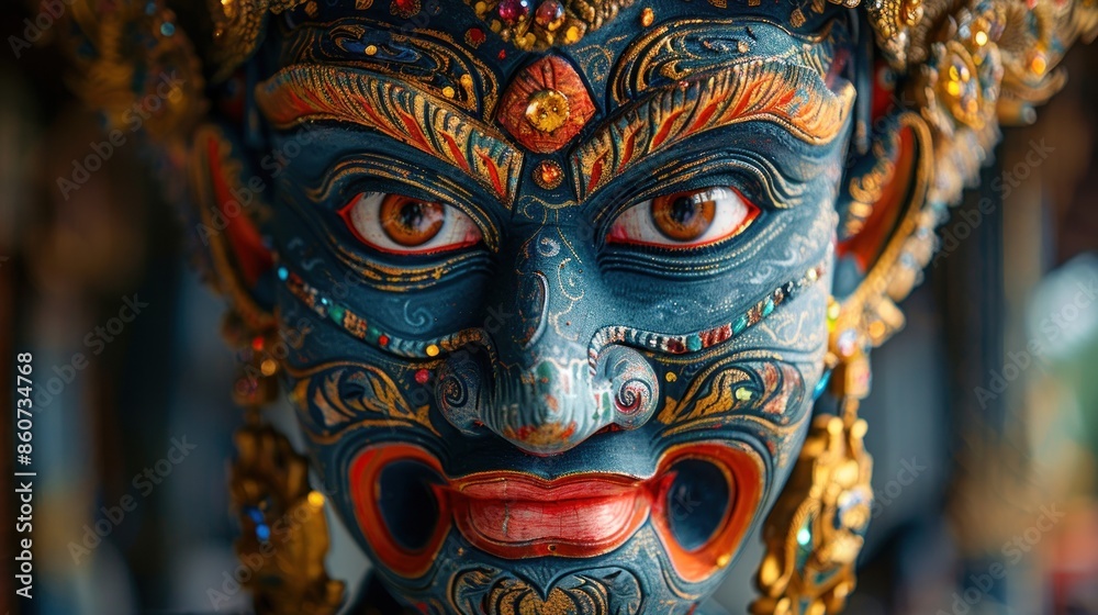 Close-up of a Colorful and Intricate Balinese Mask Close-up of a Colorful and Intricate Balinese Mask