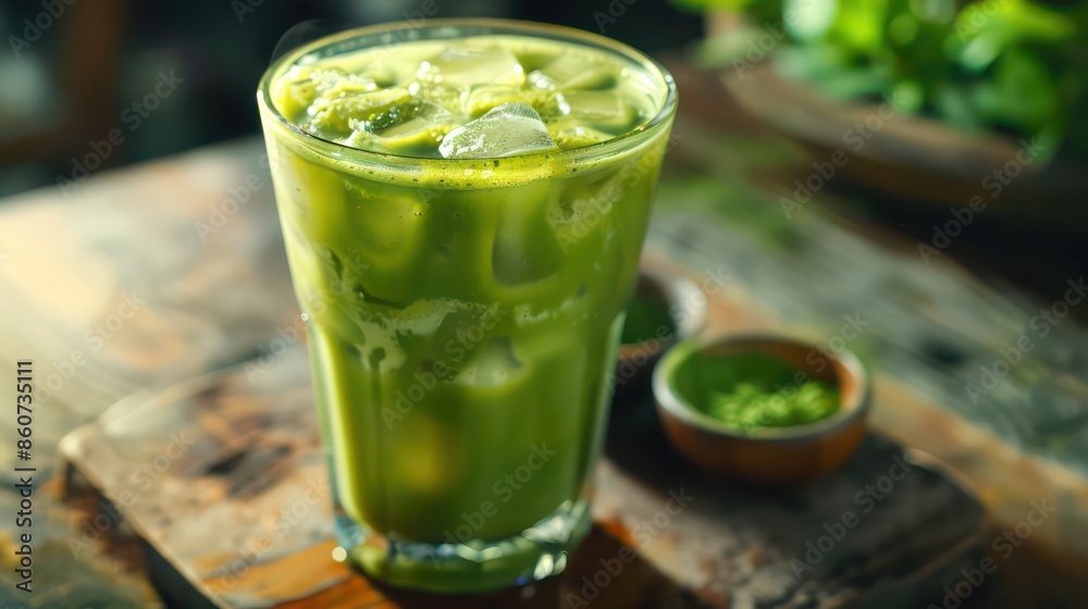A refreshing image of a chilled glass of iced matcha latte, its vibrant green color and earthy flavor promising a unique and energizing beverage experience A refreshing image of a chilled glass of iced matcha latte, its vibrant green color and earthy flavor promising a unique and energizing beverage experience