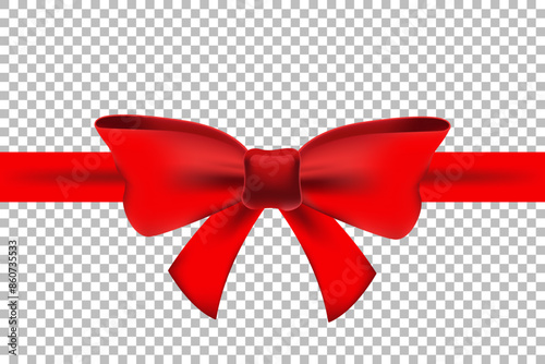 red bow on an isolated background.  Suitable for decorating gifts, greeting cards, media resources and more. Illustration in realistic style. Vector in eps file type 10.
