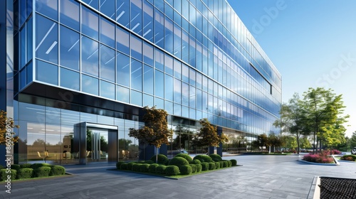 3d render of modern office building with glass facade. Business concept.