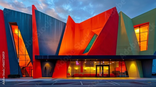 Modern architecture in the evening, 3d rendering. Computer digital drawing.