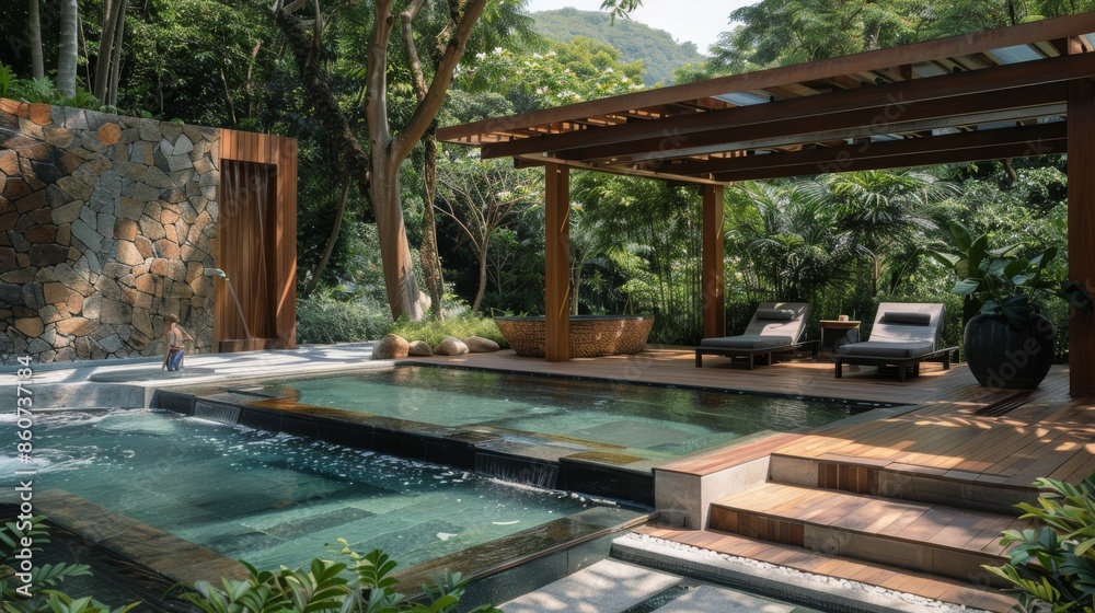 swimming pool in a luxury villa with a view of the jungle swimming pool in a luxury villa with a view of the jungle