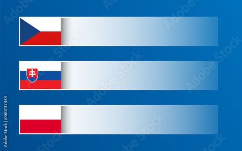 Simple vector banner with Czech, Slovak and Polish flags and blank space for your text and design. Made in Czechia, Made in Slovakia, Made in Poland. Modern illustrations with transparent elements