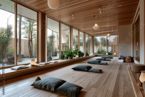 Interior of a modern villa with wooden walls and wooden floor