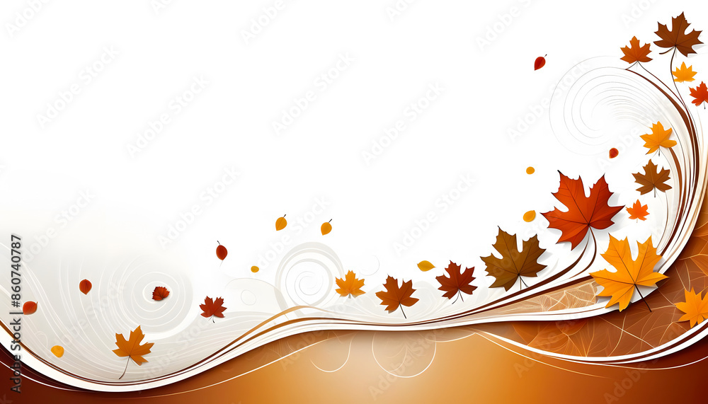 Autumn leaves as border on white background, curvy lines Autumn leaves as border on white background, curvy lines
