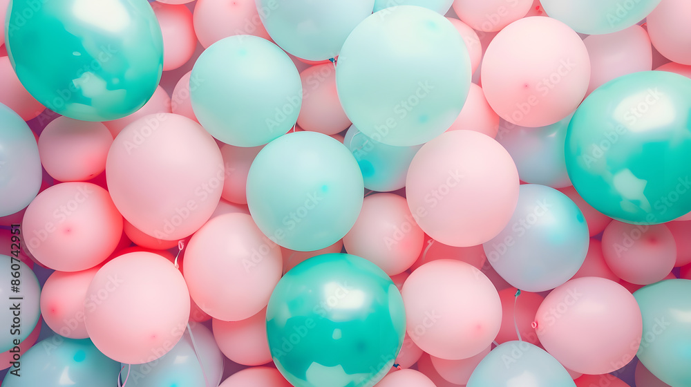 Colorful balloons background punchy pink and mint pastel colored and soft focus Party festive balloons photo wall birthday decoration for children Background for wedding anniversary bi : Generative AI Colorful balloons background punchy pink and mint pastel colored and soft focus Party festive balloons photo wall birthday decoration for children Background for wedding anniversary bi : Generative AI