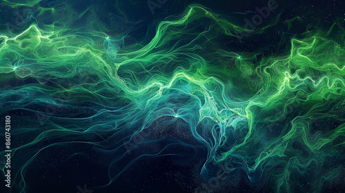 Electric green waves on a dark blue background.