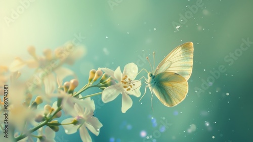 Moth on Delicate Flower in Pastel Hues