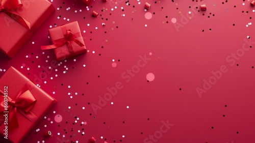 Gift boxes, confetti. 3d realistic animation. Gift give away, Mobile Marketing, earning prizes, bonus or rewards from store. online present or gift. Christmas, Valentine's Day holiday, birthday