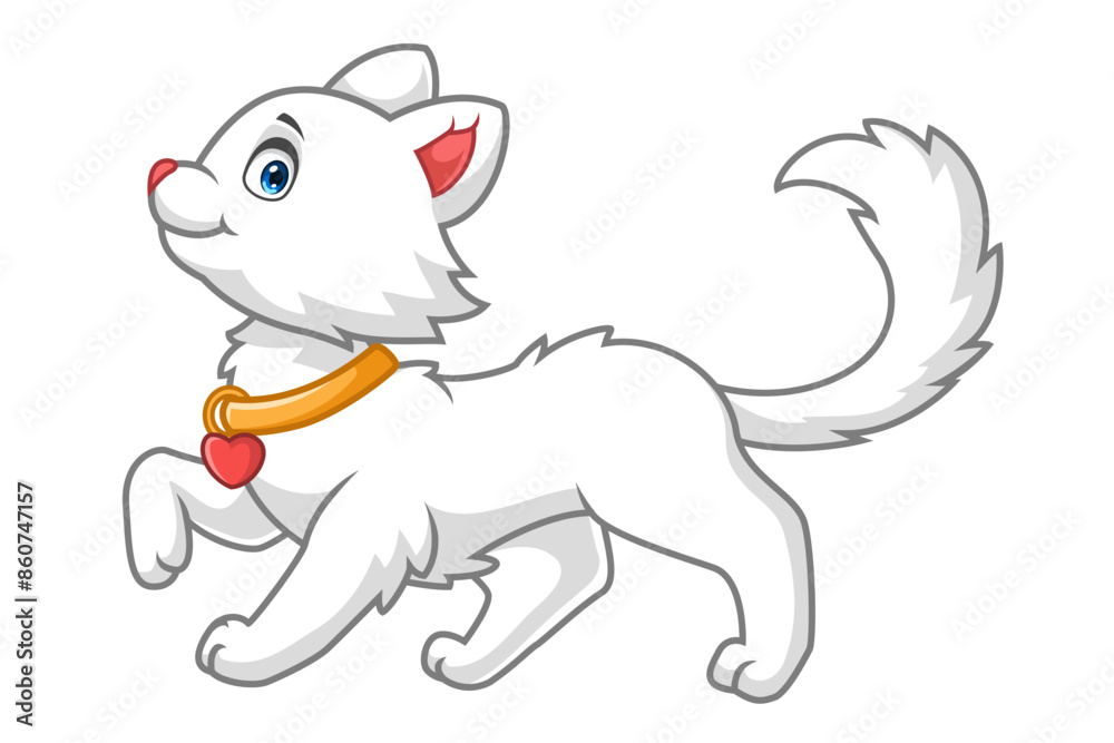 Cartoon white cat is walking Cartoon white cat is walking