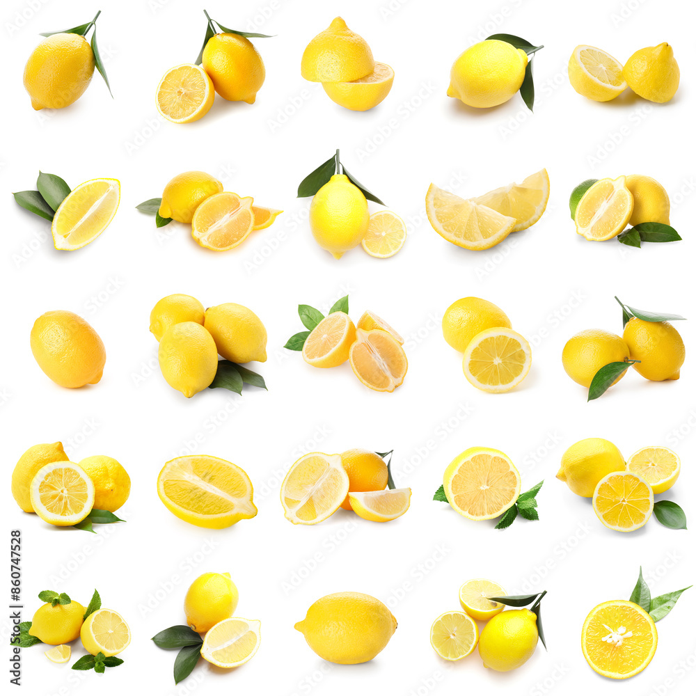 Set of many lemons on white background Set of many lemons on white background