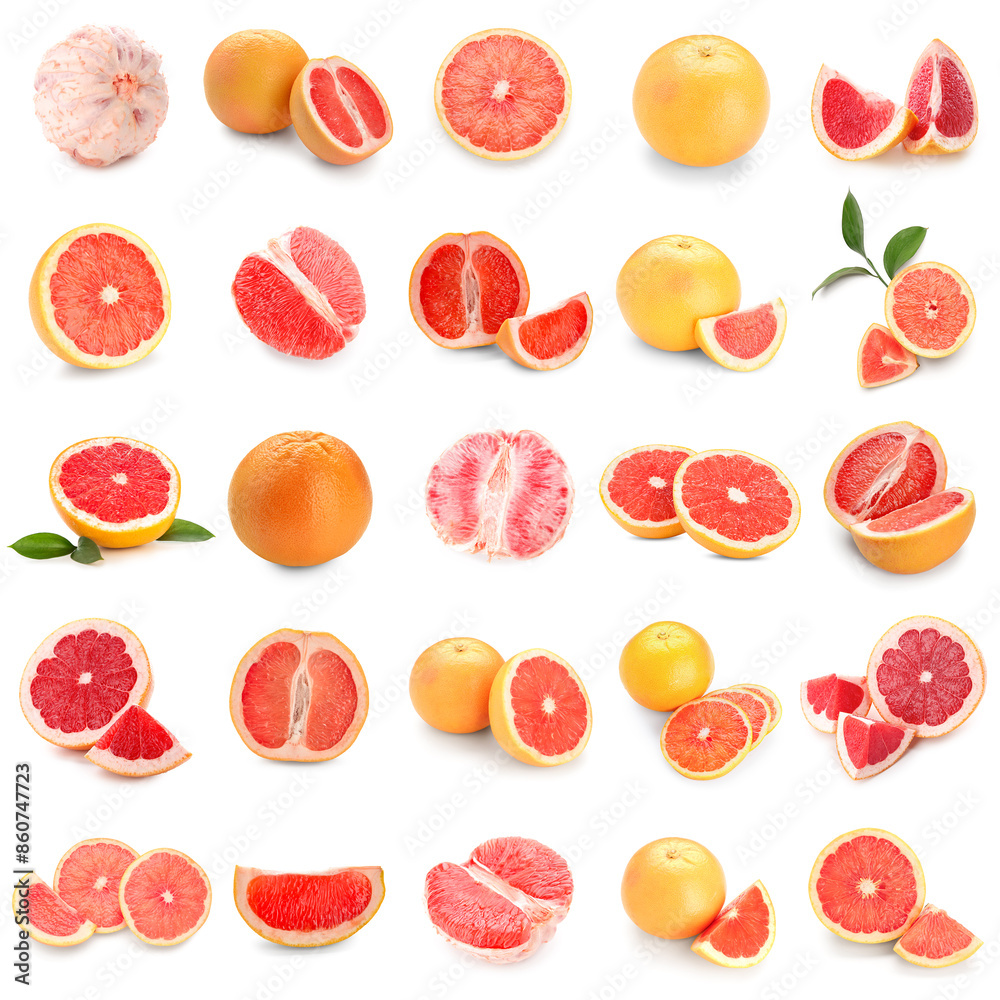 Set of ripe grapefruits on white background Set of ripe grapefruits on white background