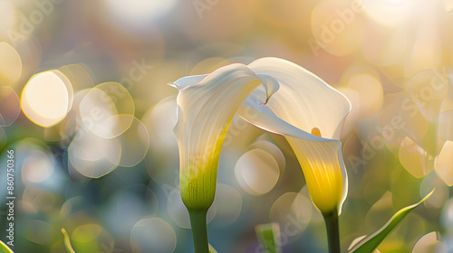 selective focus of calla lily or arum lily Zantedeschia aethiopica with blurred background : Generative AI #860750366