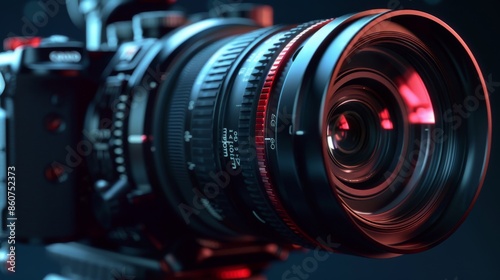 An image of a professional camera featuring detailed red accents on its lens, highlighting the advanced technology and precision construction of modern photographic gear. photo