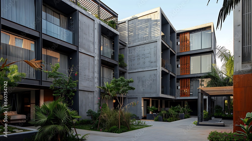 Fototapeta premium boutique hotel chain featuring unique fiber cement facades that reflect the local culture and architecture of each location, providing a global brand with local charm