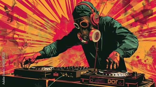 DJ Mixing Music With Gas Mask photo