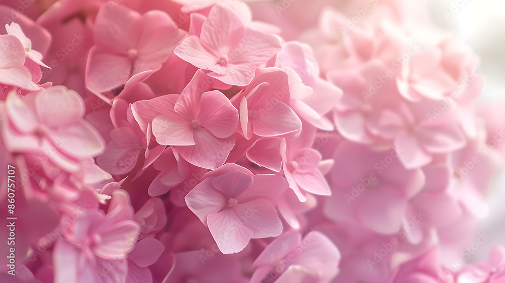 Pink hydrangea flower close up soft selective focus Delicate floral background toned : Generative AI Pink hydrangea flower close up soft selective focus Delicate floral background toned : Generative AI