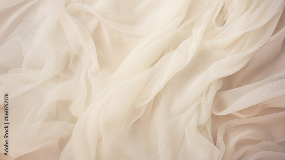 Fototapeta premium This image features soft ivory fabric gently draped in delicate folds, creating a dreamy and elegant visual effect that evokes a sense of softness and serenity.