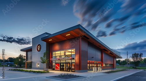 fire station built entirely from fire-resistant fiber cement siding, showcasing the material's safety features along with a modern design that stands out in the community