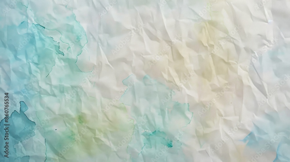 Obraz premium A crumpled paper with a watercolor background blending various shades of blue and beige hues to create an abstract and soothing texture.