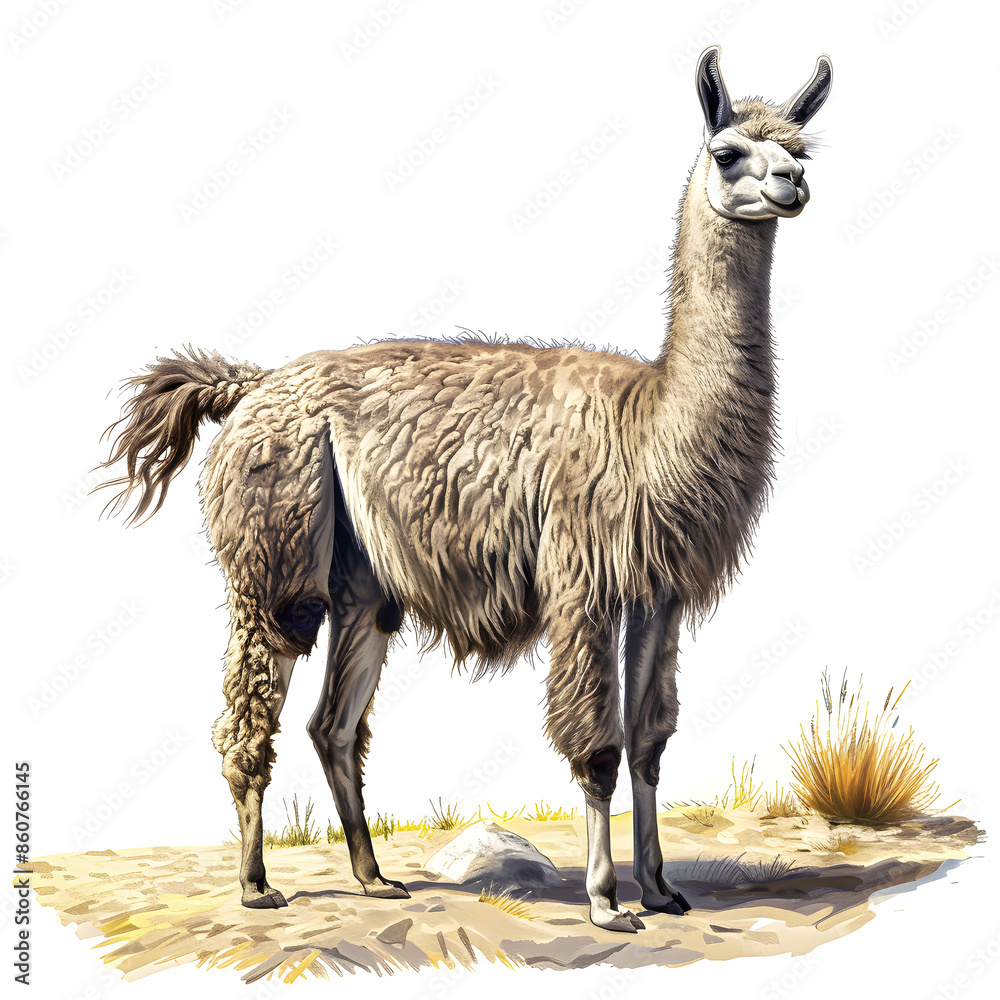 Clipart illustration of llama on a white background. Suitable for crafting and digital design projects.[A-0003]