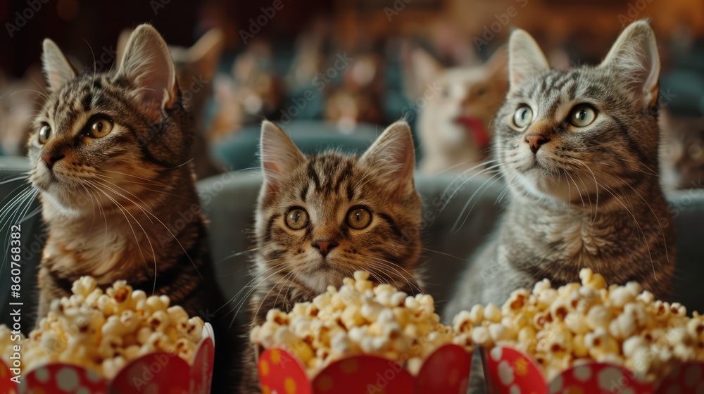 Feline Film Fans Enjoying Popcorn at the Cinema Feline Film Fans Enjoying Popcorn at the Cinema