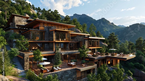 luxury mountain resort designed with fiber cement siding that mimics local stone, blending the buildings into the natural landscape while offering fire resistance and durability