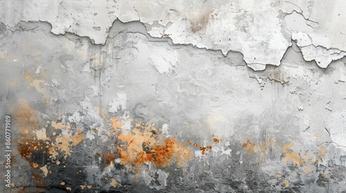 Rustic Weathered Wall: Abstract Textured Background in White and Grey Hues with Subtle Rust Accents © hisilly