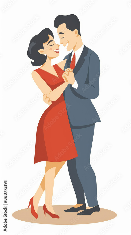 A man and woman are dancing together at a formal event. They are dressed up in their finest attire, and they look happy and in love A man and woman are dancing together at a formal event. They are dressed up in their finest attire, and they look happy and in love