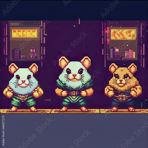 pixel art a cute hamster with coins photo