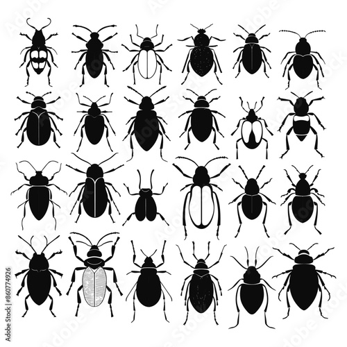 set of silhouettes of insects vector