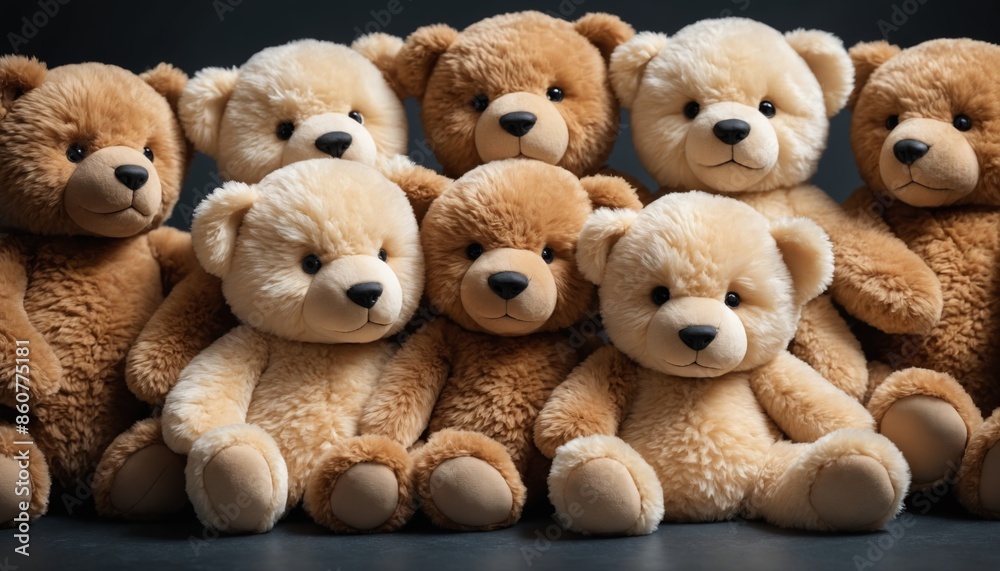 A crowd of plush bears huddle together in a playful gathering A crowd of plush bears huddle together in a playful gathering