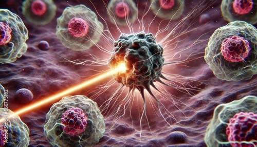 Advanced Cancer Treatment: Laser Therapy Targeting Cancer Cells Among Healthy Cells Depiction in Microscopic Imaging