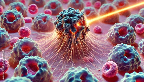 Illustration Depicting Precise Laser Therapy Targeting Cancer Cells in Innovative Treatment Method to Eradicate Malignant Tumors