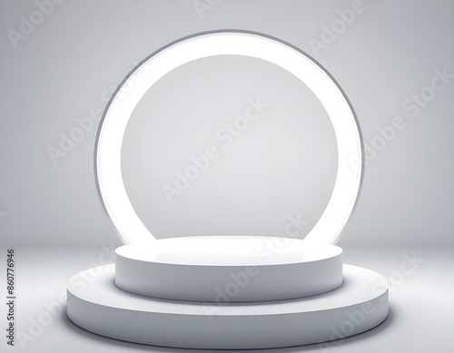 White Circular Platform With Illuminated Arch, interior design